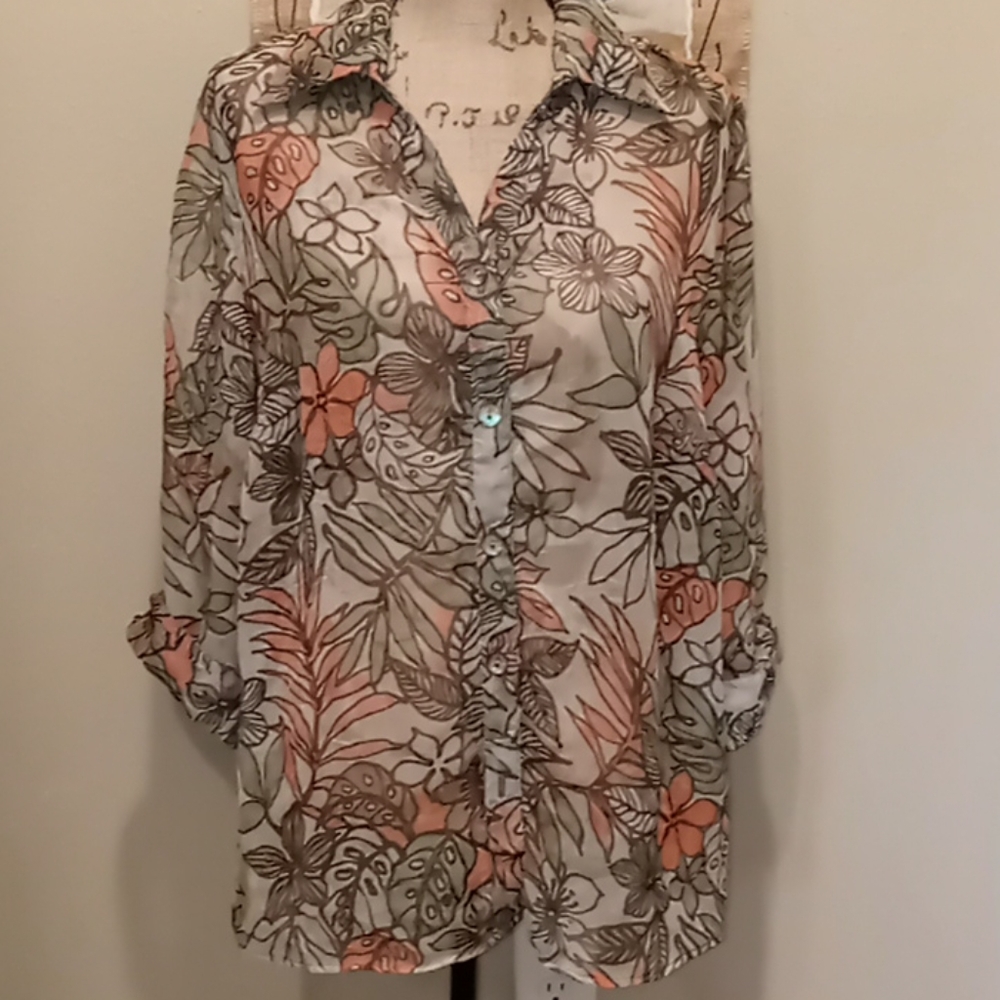 Coral Bay Sheer Button Down blouse Size 1X